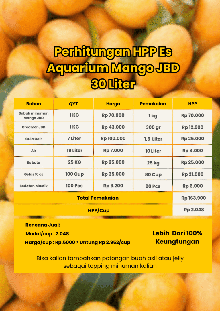 Hpp es aquarium mangga bubuk minuman JBD