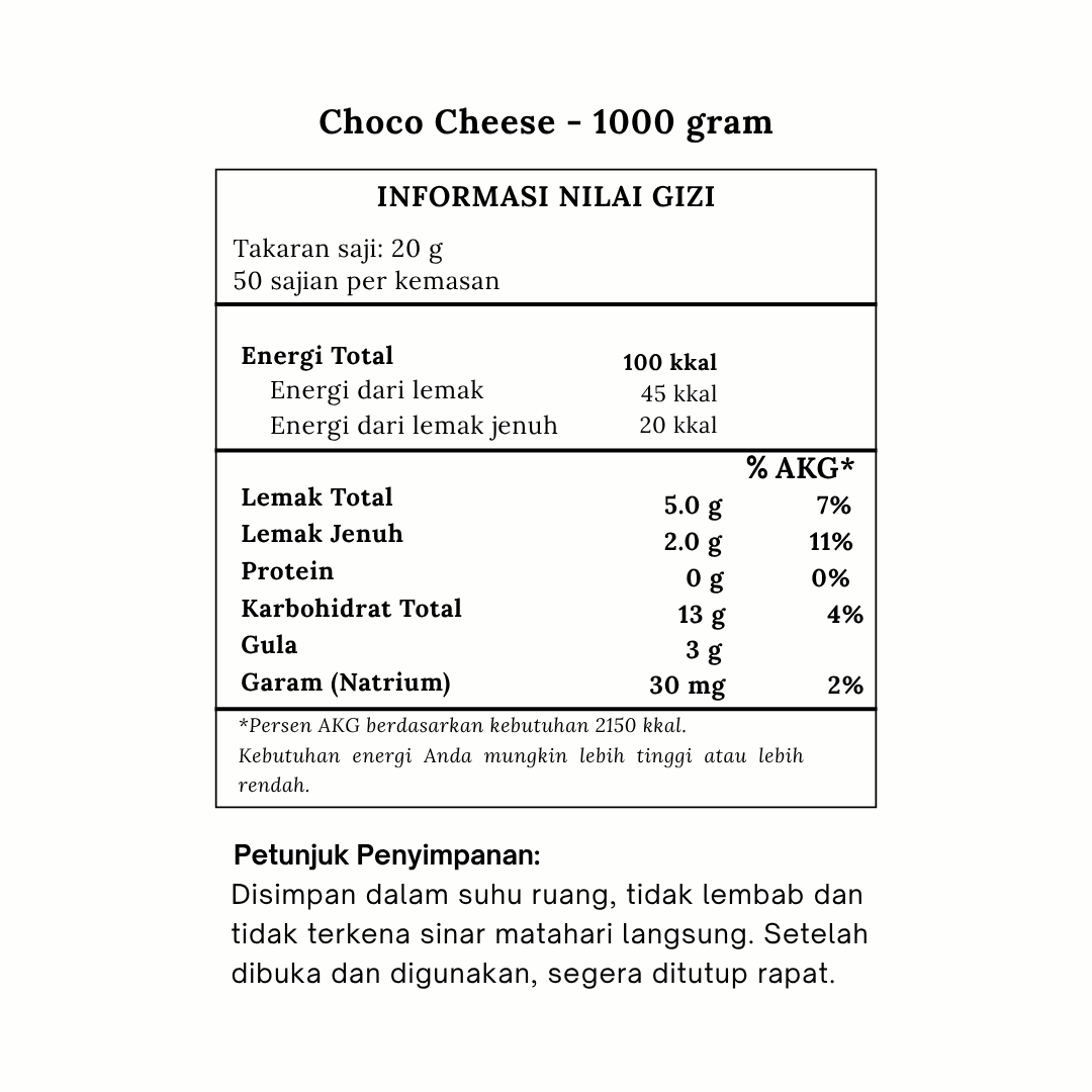 Choco Cheese komposisi Choco Cheese komposisi