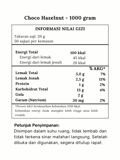 Bubuk Minuman Choco Hazelnut Terbaik 1 komposisi bubuk minuman choco Hazelnut
