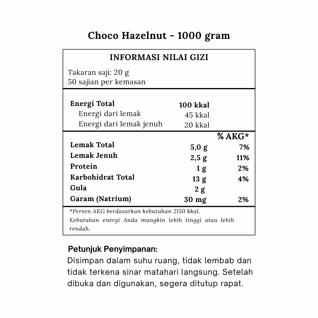 komposisi bubuk minuman choco Hazelnut komposisi bubuk minuman choco Hazelnut