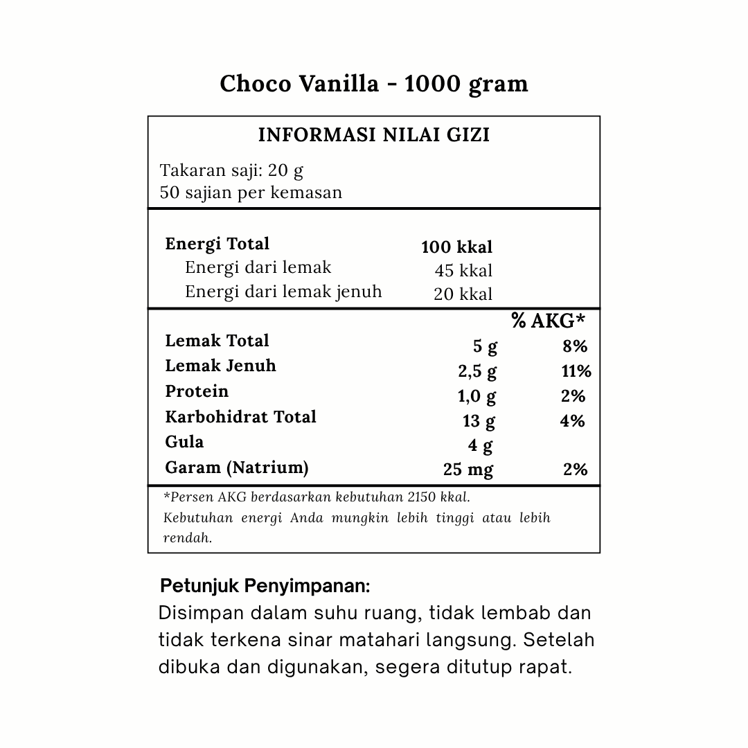 bubuk minuman choco Vanilla komposisi bubuk minuman choco Vanilla komposisi