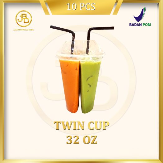 Gelas Twin Cup 32 Oz Plus Tutup 10 Pcs Terbaik