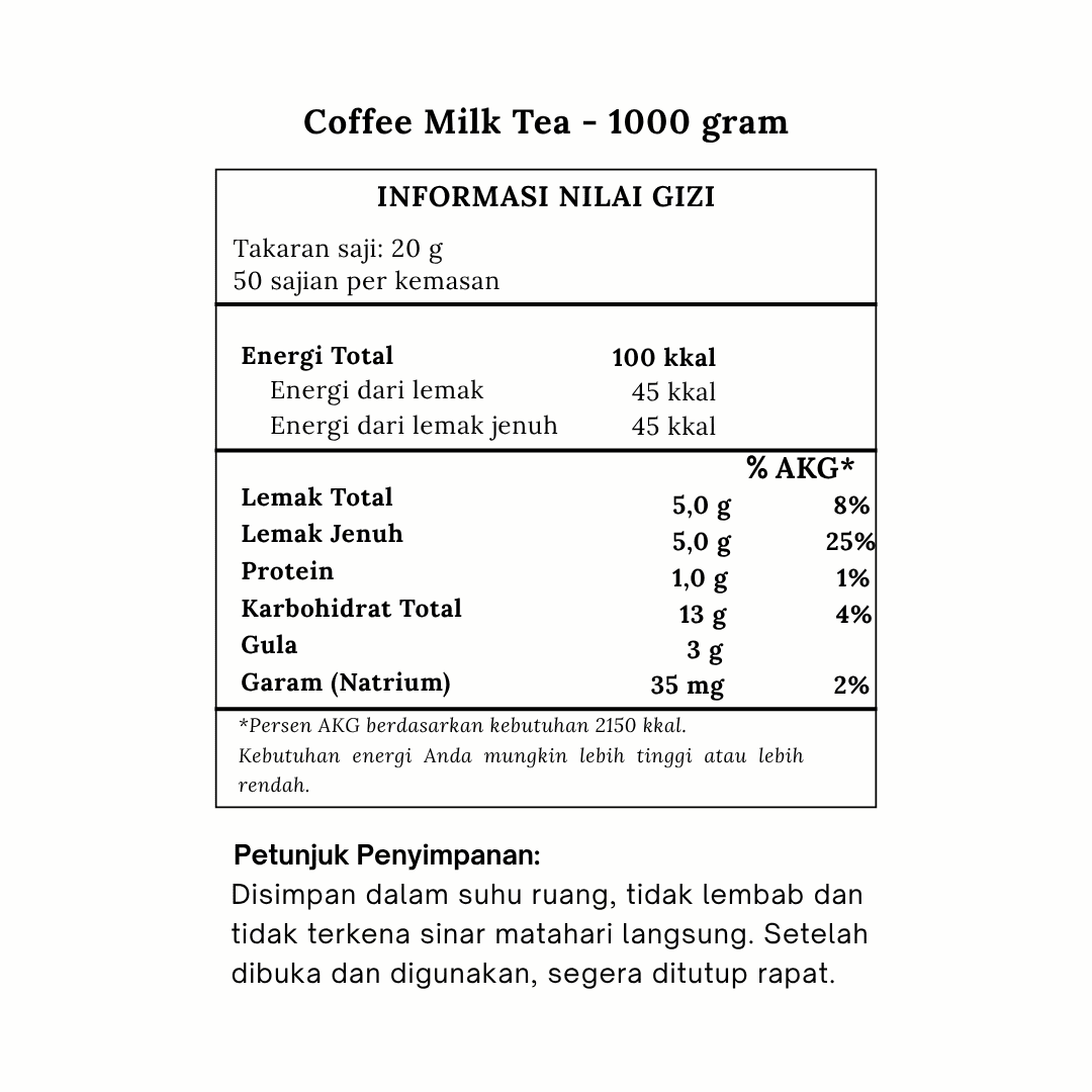 bubuk minuman Coffee Milk Tea komposisi bubuk minuman Coffee Milk Tea komposisi