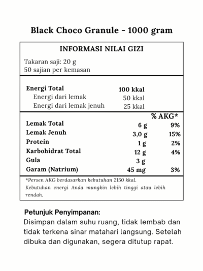 Bubuk Minuman Black Choco Granule Terbaik 6 Black Choco Granule komposisi