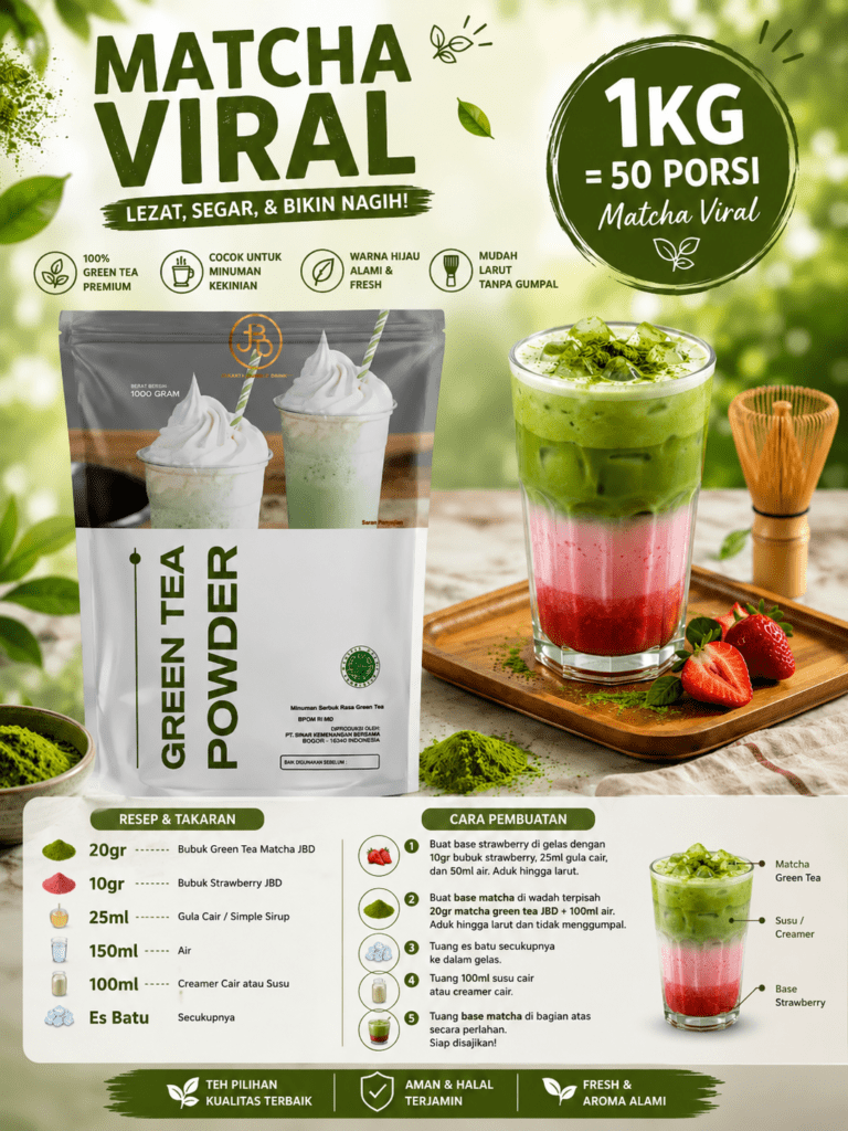 Supplier Bubuk Minuman JBD Cafe, Resto dan Hotel 40 Resep Kreasi Matcha StrawberryJBD