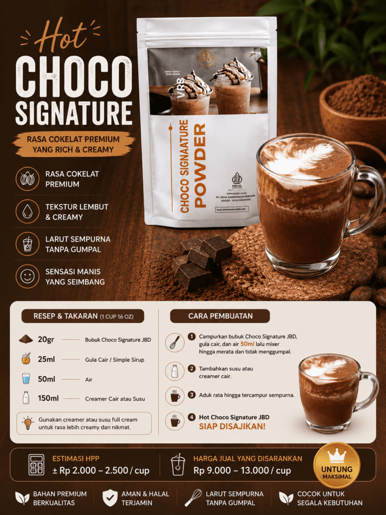 Supplier Bubuk Minuman JBD Cafe, Resto dan Hotel 41 Resep Kreasi hot chocolate signature JBD