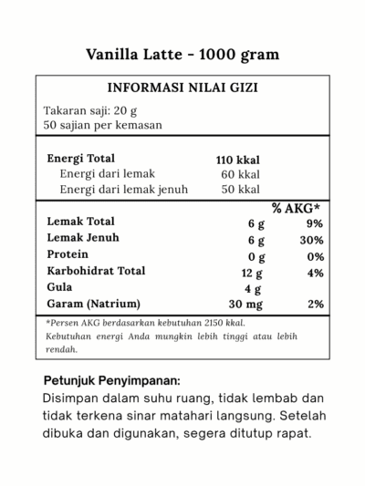 Bubuk Minuman Vanilla Latte Terbaik 22 Vanilla latte komposisi