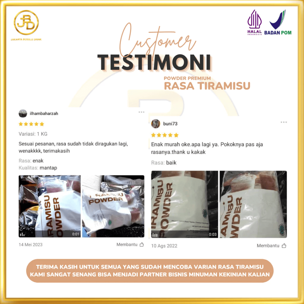 testimoni customer jakarta bubble drink varian tiramisu
